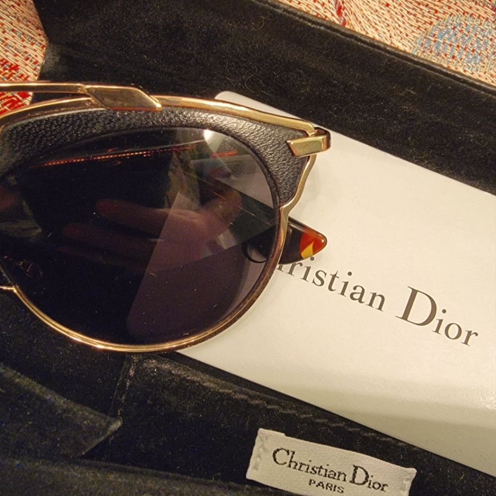 Christian Dior So Real/L Women's Blk Leather/Gold/Tortoise Sunglasses